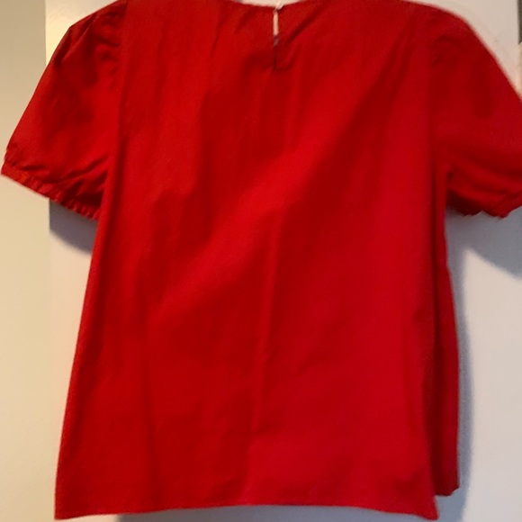 JCrew NWOT red puff sleeve blouse in stretch cotton poplin - Picture 2 of 4